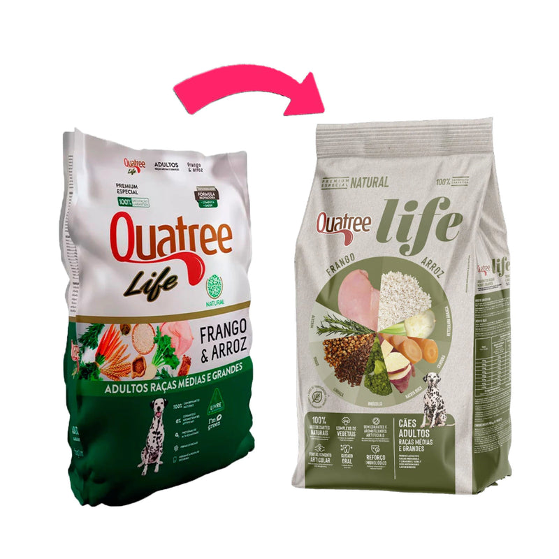 Ração Quatree Life Cães Adultos Raças Médias e Grandes Frango e Arroz - 15kg