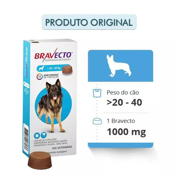 Antipulgas e Carrapatos para Cães de 2kg a 56kg - Bravecto™