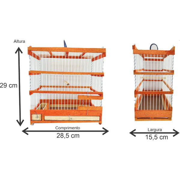 Gaiola De Madeira e Fibra Artesanal Para Pássaros Pequenos