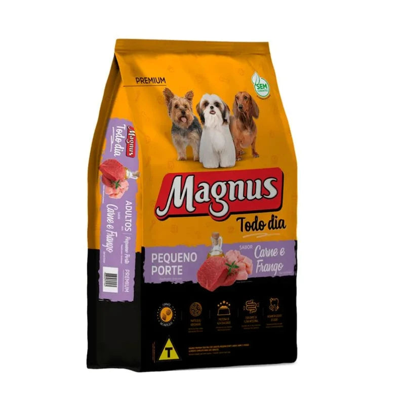 Ração Magnus Premium Todo Dia 10,1Kg Cães Adultos Pequeno Porte Sabor Carne e Frango Adimax