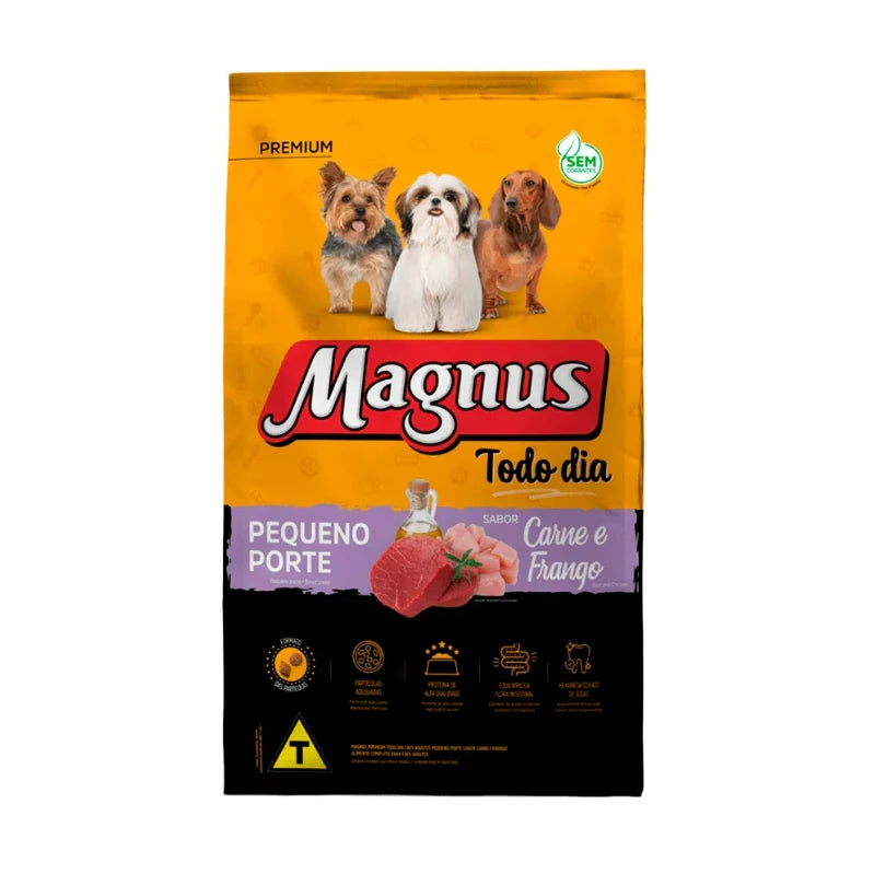 Ração Magnus Premium Todo Dia 10,1Kg Cães Adultos Pequeno Porte Sabor Carne e Frango Adimax