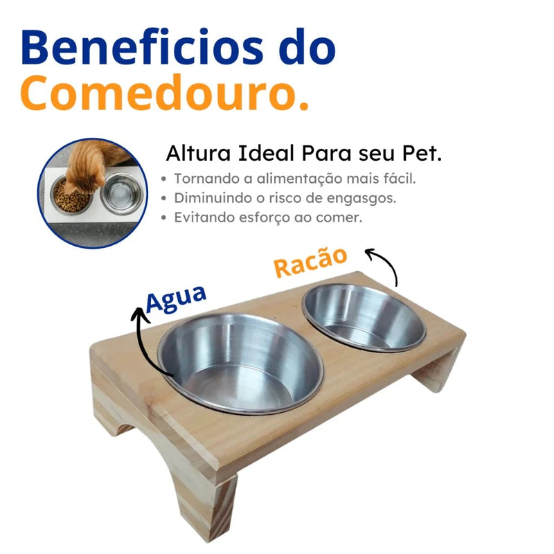 2 Tigelas Comedouro Elevado Duplo Cão e Gato