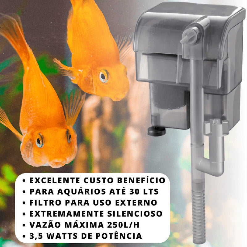 Kit Filtro Externo HF-200 Hang Aquário até 40l Cascata 110V ORIGINAL + Refil + Mídia Biológica